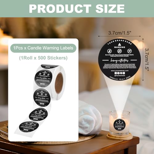 MECCANIXITY Candle Warning Labels 1.5" Black Jar Warning Stickers 500Pcs - color: Black With F Style