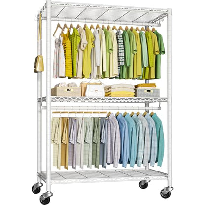 FUTASSI Rolling Clothes Rack, Clothing Racks for Hanging Clothes, White - color: White, size: P3 Plus