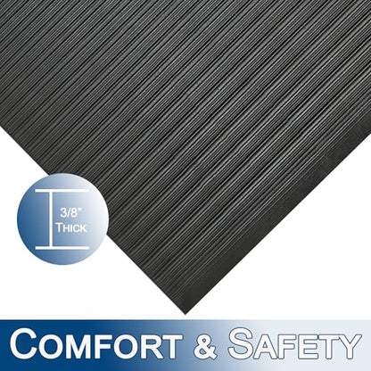 Durable Sponge Vinyl 3/8" Anti-Fatigue Mat, 36" x 120", Black - size: 120"L x 36"W x 0.4"Th