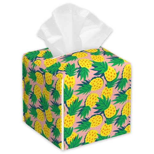 Summer Pineapples Tissue Box Cover,PU Leather Tissue Box Holder Square,Modern Home Decoration for Bathroom Living Room Kitchen Office Car,5.2"×5.2"×5.2" - color: Summer Pineapples