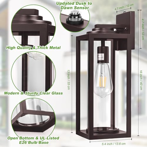 FILIYANO Large Dusk to Dawn Outdoor Wall Lights, Oil Rubbed Bronze, 2 Pack - color: Bronze (Dusk to Dawn Sensor), size: 16 inch