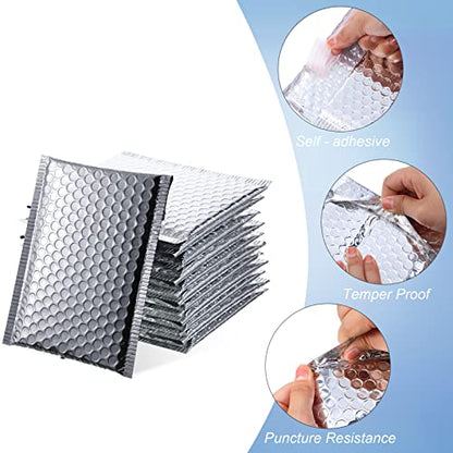 Outus 50 Pcs Bubble Mailers 3 Sizes, Bubble Shipping Envelopes, Silver - color: Silver