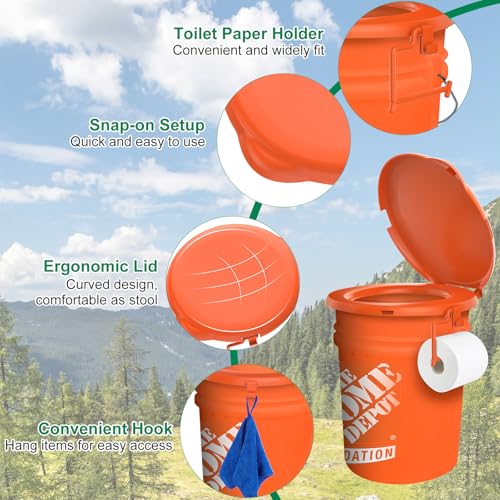 PAHTTO Portable Toilet Seat for 5 Gal Buckets, Camping Toilet Seat with Lid for Adults, Snap-on Toilet Seat with Storage Bags and Disposable Toilet Bags, Camping, Hiking, Emergency, Car, Boat - color: Orange