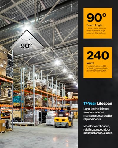 Sunco 10 Pack UFO LED High Bay Light, 240W, 6000K, 34800LM, Dimmable - size: 10 Pack