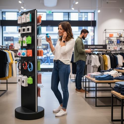 Azar Displays 700780 TWO-SIDED PEGBOARD FLOOR DISPLAY W/C-CHANNEL SIDES ON REVOLVING ROUND STUDIO BASE. PANEL SIZE: 16"W X 60"H, (Black Midnight) - color: Black Midnight