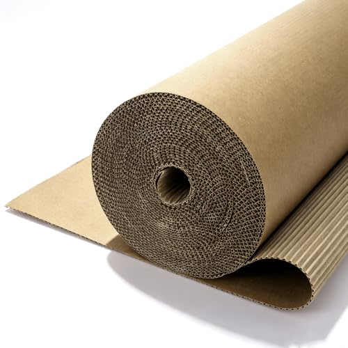 24 x 500 Inches Corrugated Cardboard Roll, 60cm x 13m Large Heavy Duty Kraft Paper Roll for Packing, Moving, Shipping, Crafts, Floor Protection, Table Cover, DIY Projects