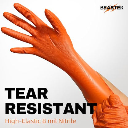 BEASTEK Nitrile Disposable Gloves, 8Mil Latex & Powder Free Chemical Resistant Heavy Duty Cooking Diamond Glove Orange 50 Pcs - color: Small (Orange)