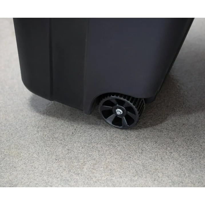 32 Gallon Heavy Duty Wheeled Garbage Can with Attached Lid, Black