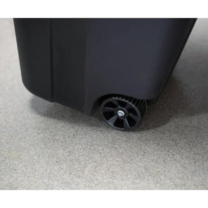 32 Gallon Heavy Duty Wheeled Garbage Can with Attached Lid, Black