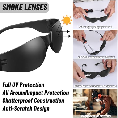 80 PCS Tinted Safety Glasses Bulk Unisex, Anti-Scratch UV Protective - color: Black