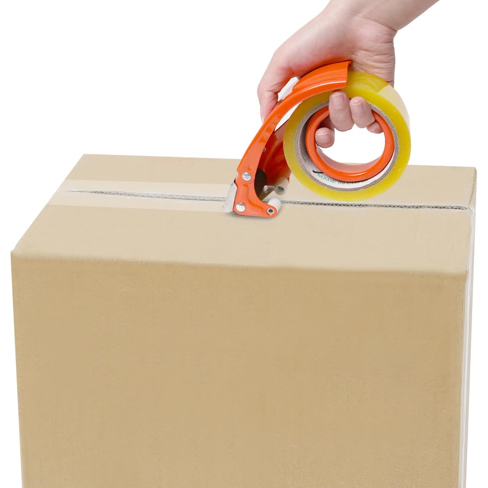 PROSUN 2 Pack Heavy Duty Metal Packing Tape Dispenser Gun and 2 Replacement Blades:2-inch Wide Tape Dispenser for Shipping, Moving, Office & Warehouse(2026 NEW Set 2" Blue + 2" Orange) - color: Orange+blue