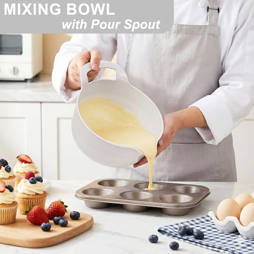 BoxedHome 4 Pack Nesting Mixing Bowl with Pour Spout and Handle, BPA free Microwave & Dishwasher Safe(Grey, 4 Pack with Handle) - color: Gray