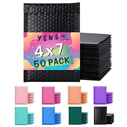 Yens Black Poly Bubble Mailers 4x8 50 Pack Usable 4x7 - color: Black, size: 4" x 8"