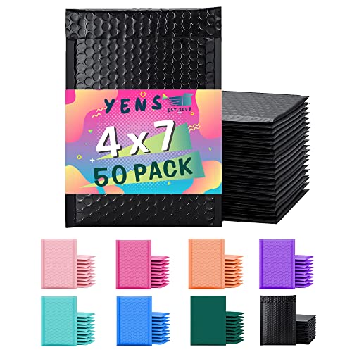 Yens Black Poly Bubble Mailers 4x8 50 Pack Usable 4x7 - color: Black, size: 4" x 8"