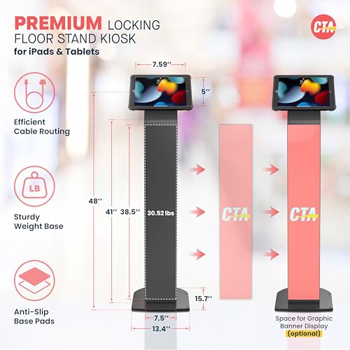 Floor Stand & Case - CTA Premium Floor Stand with Removeable Magnetic Protective Case for iPad 7-9 Gen 10.2”, Air 3, & Other 10.2-Inch Devices - Black (PAD-PARAF10B) - color: Black, size: Medium Size Tablets, style: Magnetic Enclosure