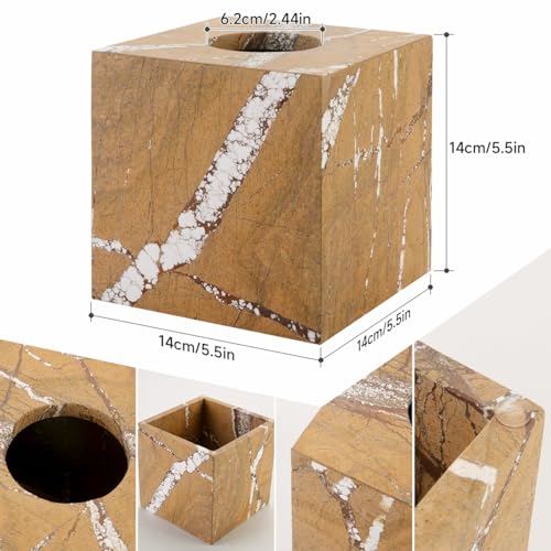 Natural Marble Tissue Box Holder Dispenser Bathroom Bedroom Decor - color: Yellow