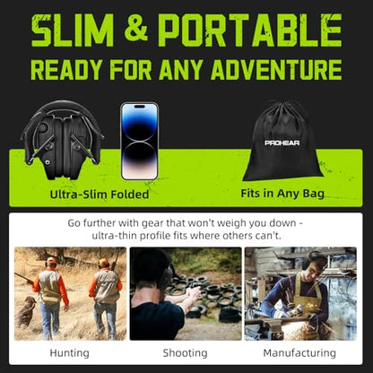 PROHEAR 022 Electronic Ear Protection for Shooting & Hunting - 29dB SNR Noise Reduction, 4 Omnidirectional Microphones - color: Electronic Ear Protection-black+green