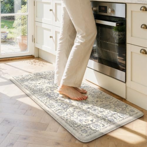 KIMODE Anti Fatigue Kitchen Mats Non-Slip, Cushioned Vintage Kitchen Rugs - color: Multi-blue, size: 20"x39"--0.47 inches