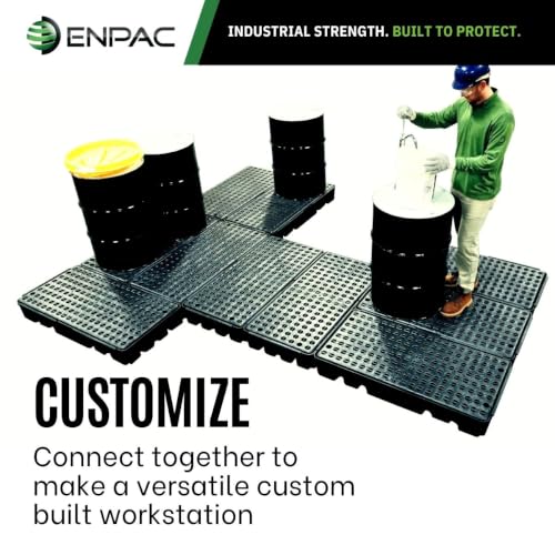 ENPAC 8 Drum Spill Containment Pallet, U-Connect Linking Modular Workstation, 72"x49"x6.5", 16000 lbs. Distributed Load Capacity, 76.5-Gallon Spill Capacity, EPA/OSHA Compliant, Made in USA - color: Yellow, size: 8 Drum