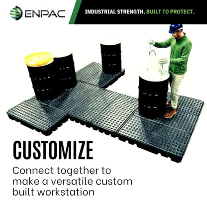 ENPAC 6 Drum Spill Containment Pallet, U-Connect Linking Modular Workstation, 72"x49"x6.5", 9000 lbs. Distributed Load Capacity, 76.5-Gallon Spill Capacity, EPA/OSHA Compliant, Made in USA - color: Black Recycled, size: 6 Drum