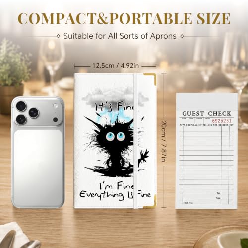 Server Book,7 Pocket Zipper Organizer,Server Books for Waitress - color: Funny Cat