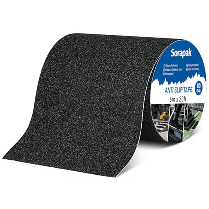 Heavy Duty Anti-Slip Tape 6" x 20 FT, 80 Grit Waterproof Anti Skid Grip Tape Roll for Stairs, Ramps, Decks, Boat Decks, Ramps, Floors & Indoor Outdoor Safety - size: 6'' x 20 FT