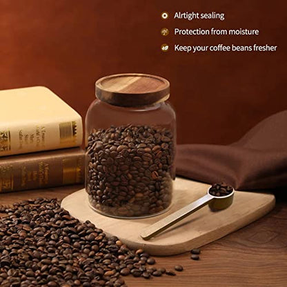 Glass Coffee Storage Jar with Lids Scoop Round Glass Coffee Ground Containers Borosilicate Glass Food Canister for Cereals Oats Beans Nut Sugar Candy Spice Rice Tea - color: 2000ml/67 oz