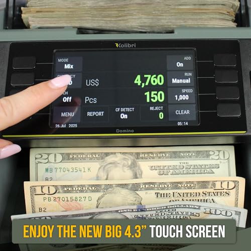 KOLIBRI Money Counter Machine I LCD Display I Business Grade I Advanced 2CIS/UV/MG/IR/MT/DD/HLF/SN IRT Detection I Mixed Denomination I Multi-Currency I Single Pocket I 3 Years Warranty I Domino-V2 - color: White/Gray (Domino-v2)
