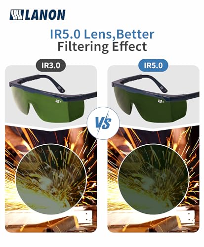 LANON Welding Safety Glasses, ANSI Z87.1, IR Filter Shade 5.0 Lens