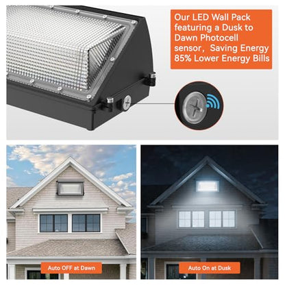 OKQ 120W LED Wall Pack Light with Dusk-to-Dawn Sensor, 18000LM 5000K LED Security Flood Lighting, 120V Outdoor LED Wall Lights for Warehouse|Building|Yard|Factory|Garage|Parking Lots-2pack - size: 5000K 120W 2PACK