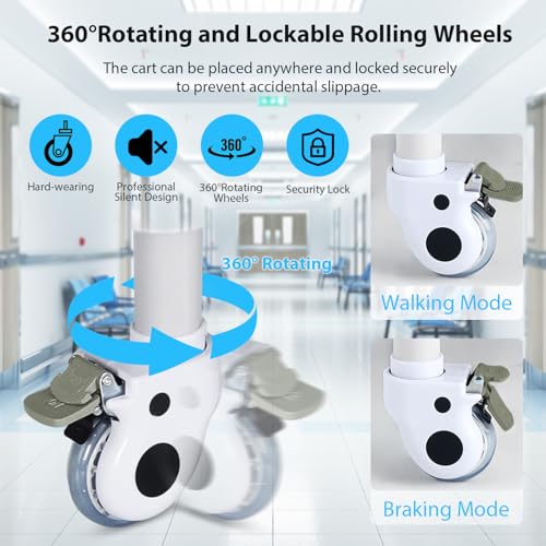 Medical Mobile Trolley Cart 2-Shelf 220 LBS Max Load Rolling Utility Cart - color: 2-tier Light Gray