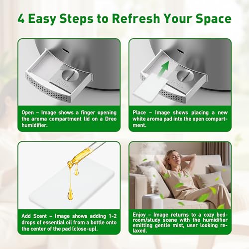 60-Pack Humidifier Aroma Pad Compatible with Dreo HM306, HM311/311S, HM512S/612S, HM524, HM713, HM713S/813S and HM717S Humidifiers, Non-Woven Fabric, Diffuse Fragrances
