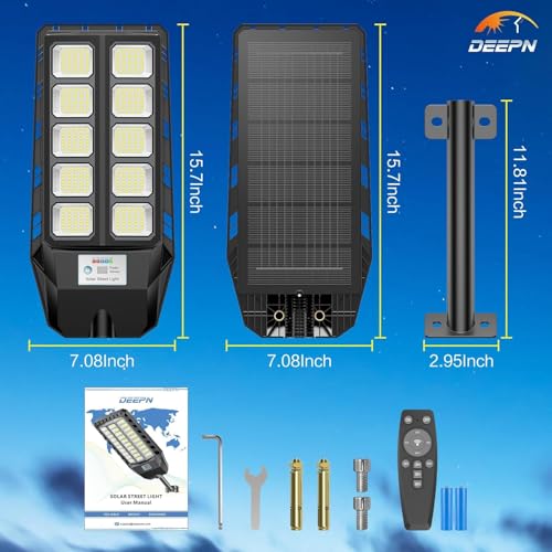 Deepn Solar Lights Outdoor, 8000W Solar Street Lights Outdoor Motion Sensor