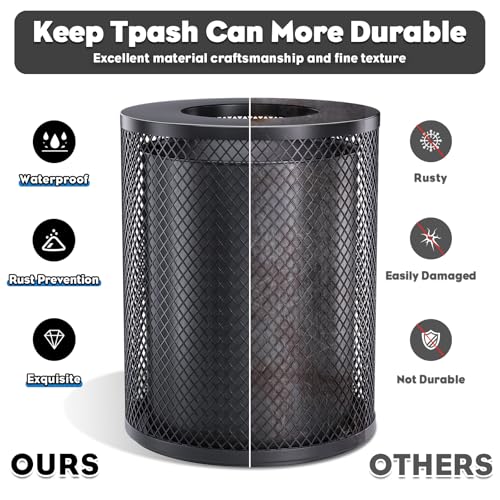 Outdoor Trash Can Commercial, Heavy Duty Large Metal Garbage Can for All Weather Resistant, Garbage Bin Waste Receptacle for Parks, Streets, Patio, Public Spaces - color: Black