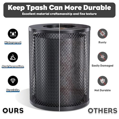 Outdoor Trash Can Commercial, Heavy Duty Large Metal Garbage Can for All Weather Resistant, Garbage Bin Waste Receptacle for Parks, Streets, Patio, Public Spaces - color: Black