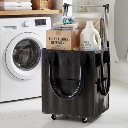 Reusable Grocery Bag on Wheel, Foldable Shopping Cart with Wheels, Can Carry up to 67 Pounds, Suitable for Groceries, Laundry, Camping and Moving. (Black - Large) - color: Black - Large