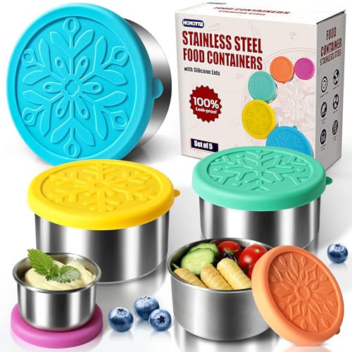 18/8 Stainless Steel Food Snack Storage Containers(5 Pack: 2/4/8/14/24oz) - color: 5 Pack(Blue, Yellow, Green, Orange, Purple)