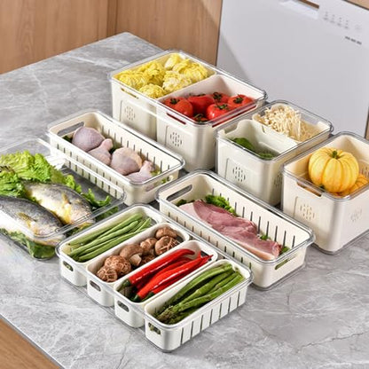 Salad Bar Containers for Fridge with Lid Handle, Fruit Storage Veggie Tray - color: 4 Colanders