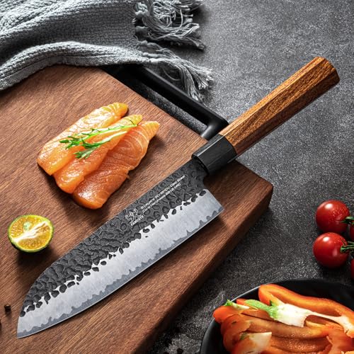 FAMCÜTE 7" Santoku Knife, Hand Forged Sharp Chopping Knife for Easy Cutting - size: 7"