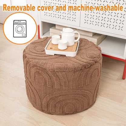 Asuprui Round Ottoman Pouf Foot Stool, Coffee 20x14 in,Sofa Couch Foot Rest - color: Coffee, size: 20"D x 20"W x 14"H