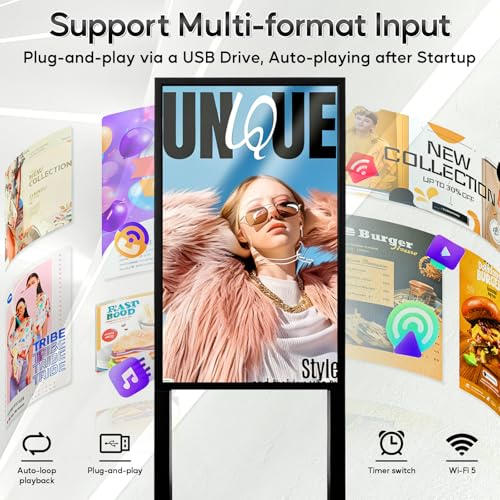 43 Inch Floor Standing Digital Signage 1080 × 1920P Android 14 OS Touchscreen Interactive Kiosk Advertising Display Digital Menu Board for Restaurants/Stores - size: 43 Inch