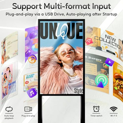 43 Inch Floor Standing Digital Signage 1080 × 1920P Android 14 OS Touchscreen Interactive Kiosk Advertising Display Digital Menu Board for Restaurants/Stores - size: 43 Inch