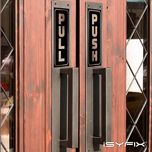 iSYFIX Push Pull Stickers Sign, 2x5 Inch, Brushed Gold/Black, 2 Pack - color: Brushed Gold / Black, size: Vertical 2x5
