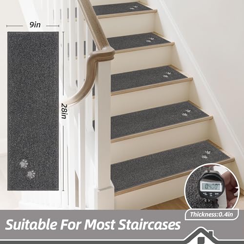 BEQHAUSE Stair Treads Non Slip for Wooden Steps 28" x 9", 4pcs, Charcoal - color: Charcoal - Dog Paws, size: 28 in X 9 in (4 Pieces)