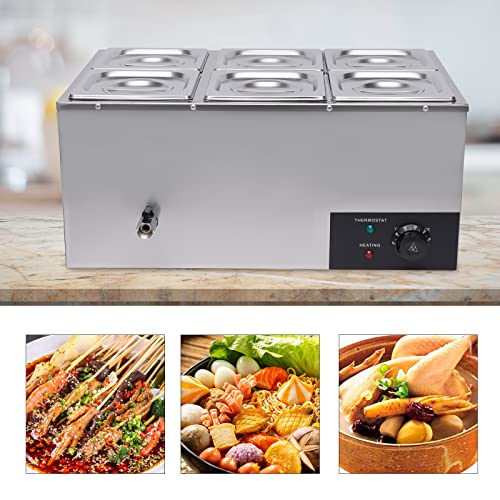 6 Pan Commercial Food Warmer Countertop with Lids, Electric Food Warmer Steam Table, 600W Professional Buffet Servers and Warmers Stainless Steel Buffet Bain Marie with 86-185°F Temp Control - color: 6 Pan#2