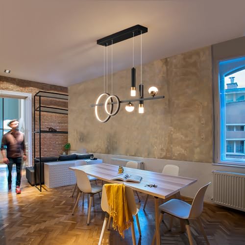 Siittoo Modern Linear Chandelier, Dimmable LED Pendant Light with Remote - color: Black Gold-Linear-48W