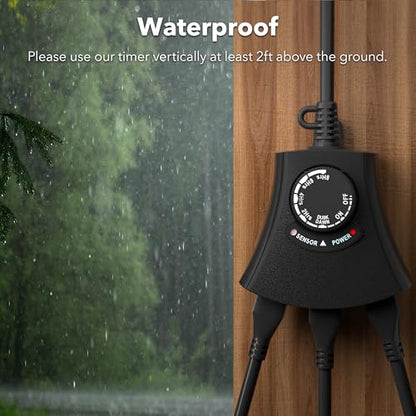 HBN Outdoor Light Timer, Dusk to Dawn Light Sensor Outlet,3 Grounded Outlet - size: 3 Outlets