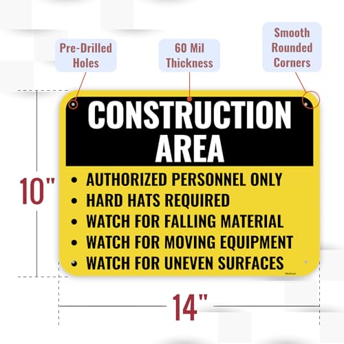 1PC Construction Area Sign, 14 x 10 Inches - Aluminum - Danger Zone Under Construction Safety Site Signs For Jobsites - color: Construction Area