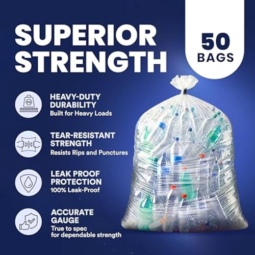 Plasticplace - W55LDC2 55-60 gallon Trash Bags │ 2 Mil │ Clear Heavy Duty Garbage Can Liners │ 38” x 58” 1 Count (Pack of 50) - color: Clear, size: 1 Count (Pack of 50)