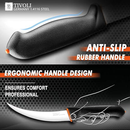 TIVOLI 6 Inch Curved Boning Knife - Butcher Knife with Non-Slip Softgrip - size: 6.1"